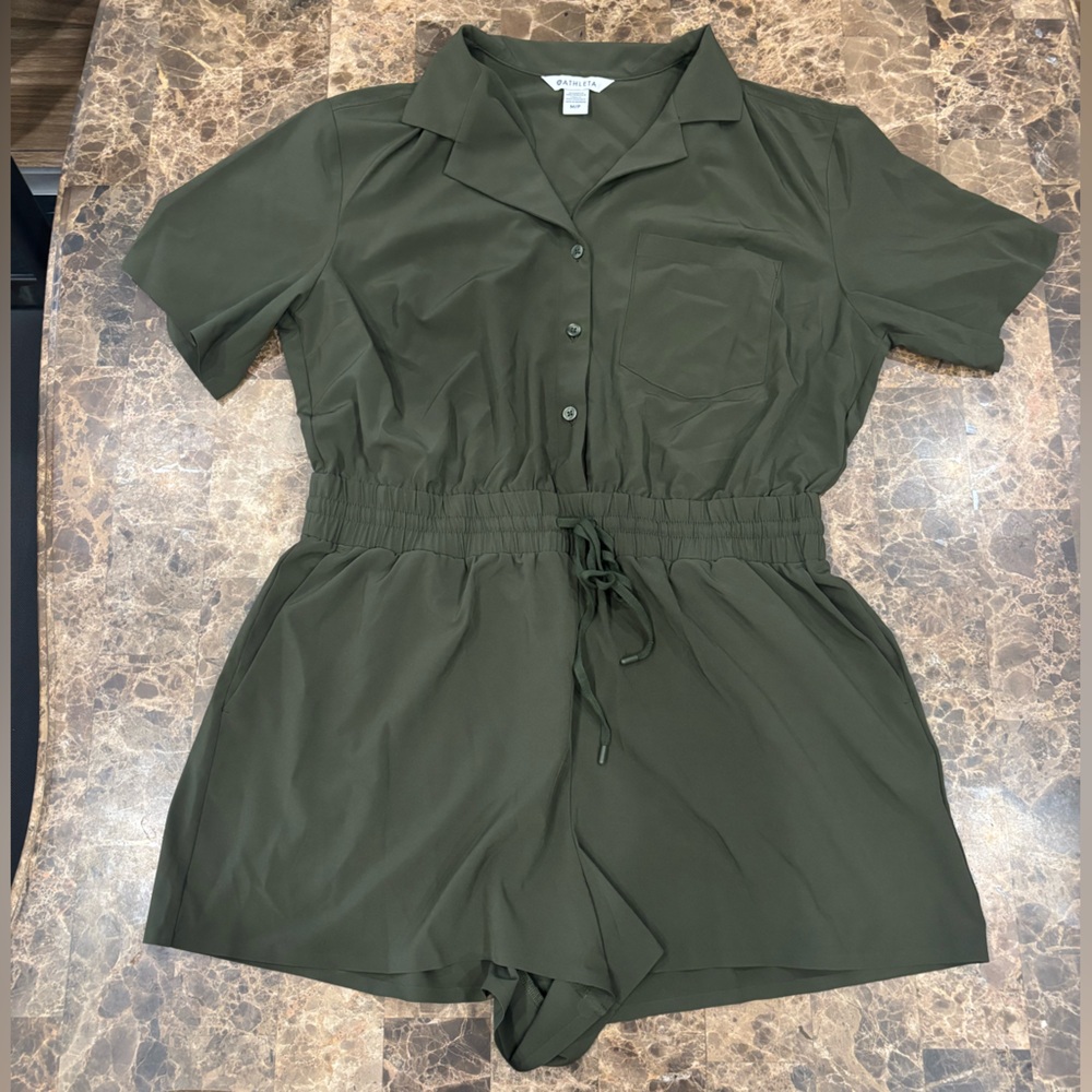 Athleta Green Button-Up Romper